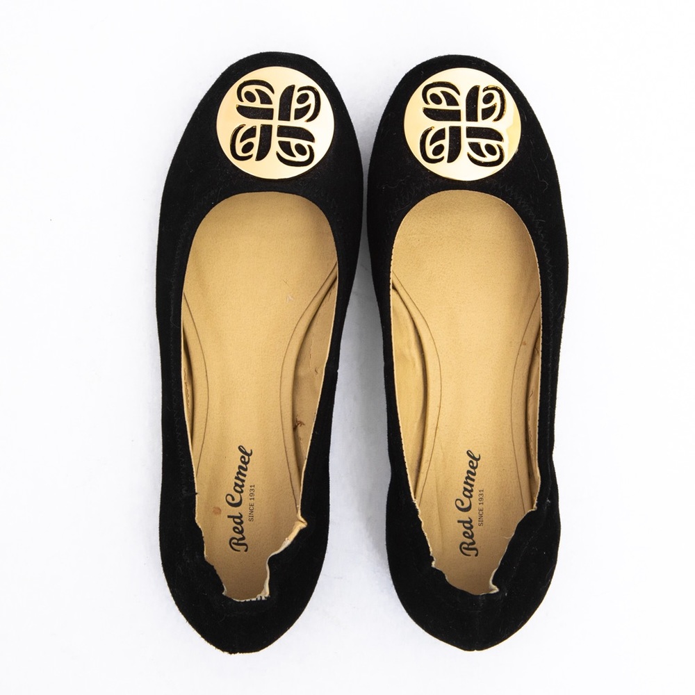 Suede leather ballet flat black with gold accents Red Camel 7